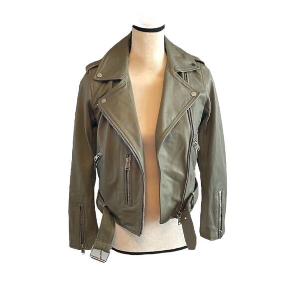 All Saints Green Leather Moto Jacket Size 2 Retails $589 NWT - Picture 5 of 11